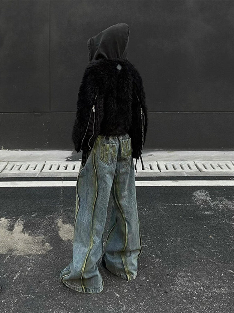 Loose Drooping High Waist Splash-ink Jeans