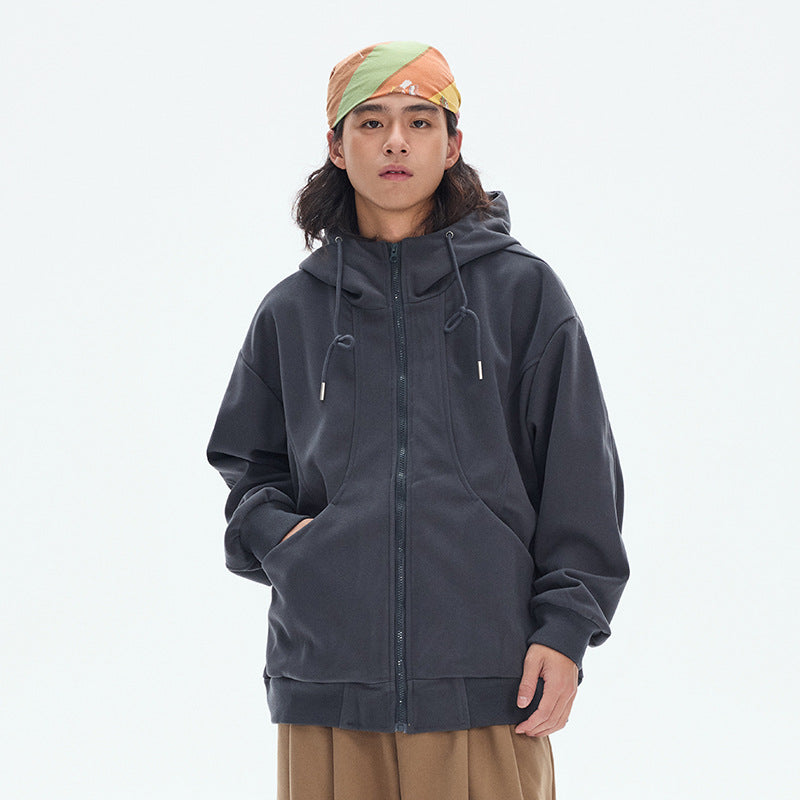 Autumn New Solid Color Stitching Hooded Heavy Couple Sweater
