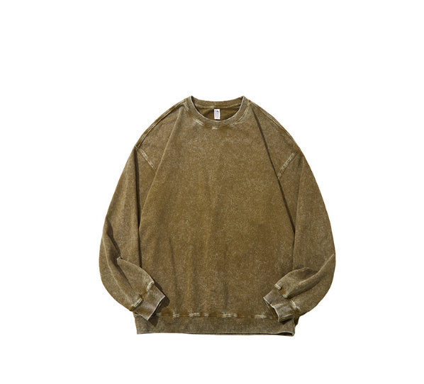 Sweater Cotton Washed Old Round Neck Long Sleeve Top