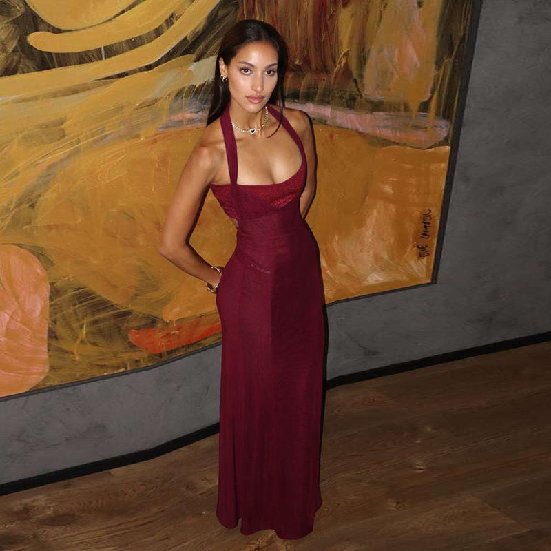 Robe rétro dos nu lacé et coupe ajustée pour femme