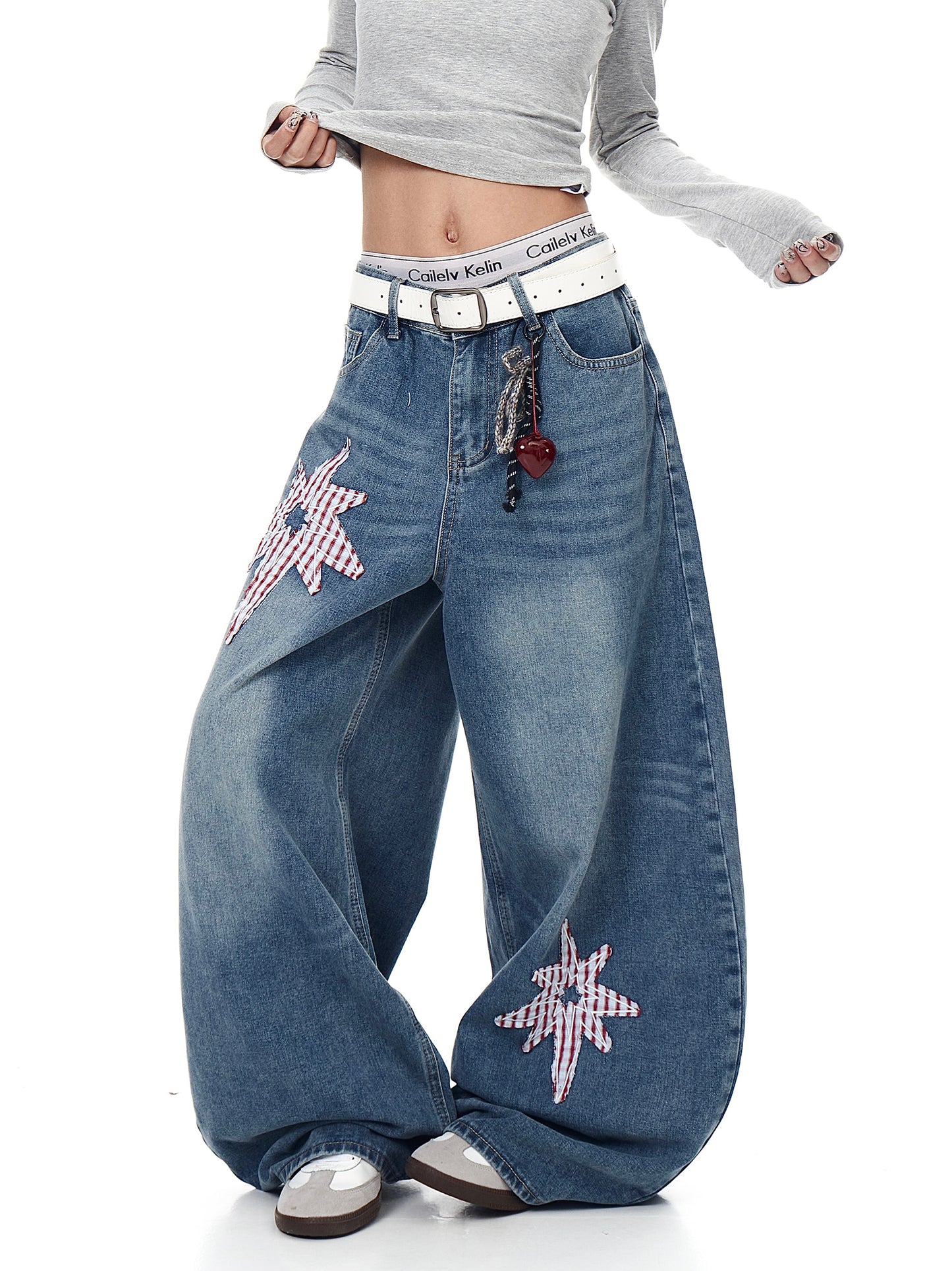 Retro Patch Machete Jeans Loose Wide Leg Pants