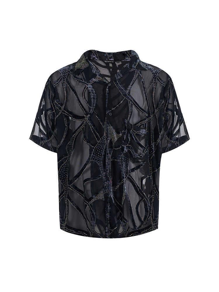 Chemise légère à manches courtes translucide à motif serpent pour hommes