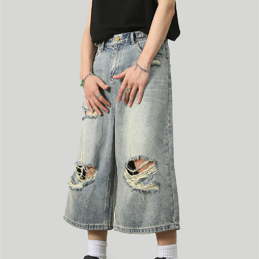 Fashionable Distressed Washed Jeans