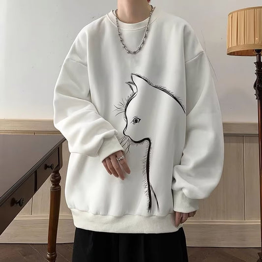 Cartoon Round Neck Fleece-lined Sweater