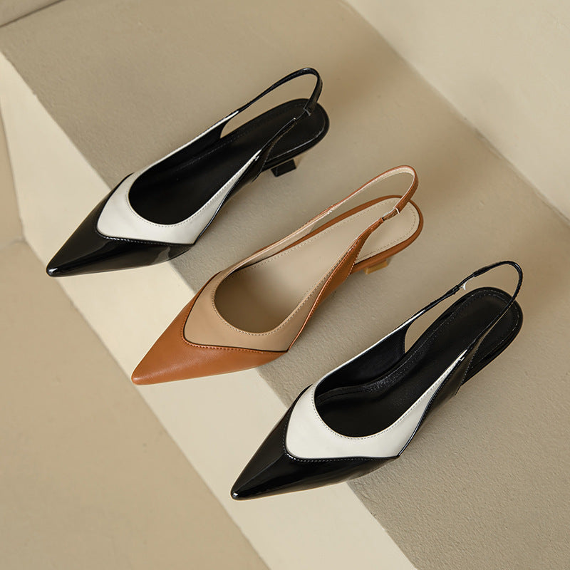 All-leather Thin Mid-heel Sandals