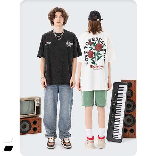 Men's Summer Cotton Washed Vintage Print Short Sleeves