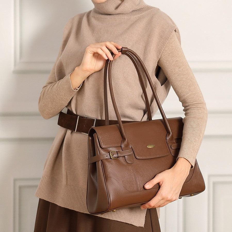 New Commuter Retro Versatile Genuine Leather Underarm Womens Bag