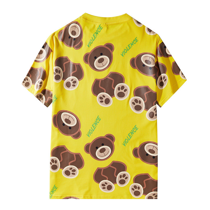 Summer Guillotine Bear Print Loose Cotton Short-sleeved T-shirt Top
