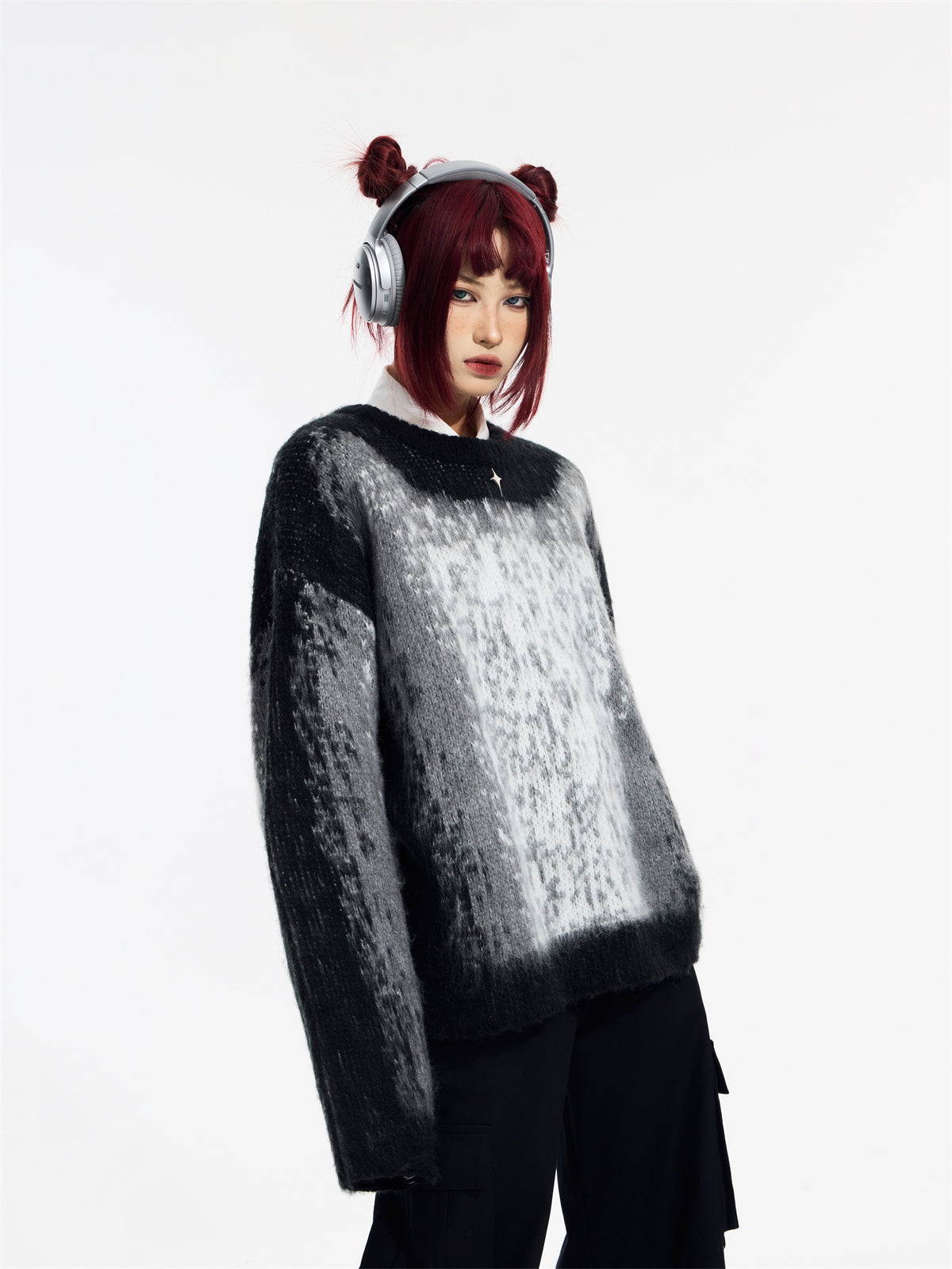 Gradient Design Super Warm Sweater Round Neck Loose Top