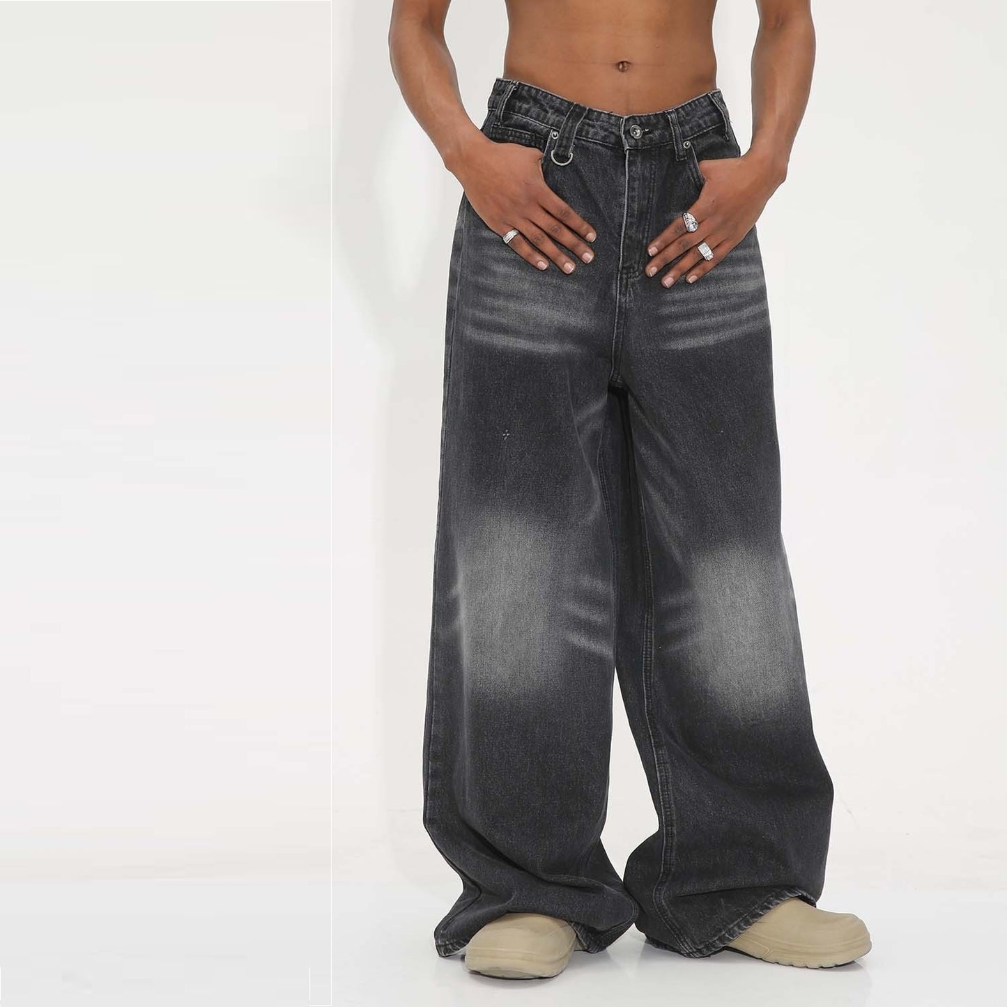 Washed Vintage Straight Wide-leg Pants Mopping Floor Denim