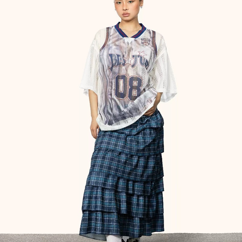 Color Contrast Patchwork Striped Hollow Print Small V-neck Short Sleeve