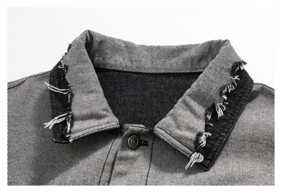 Giacca in denim con risvolto per uomo e donna