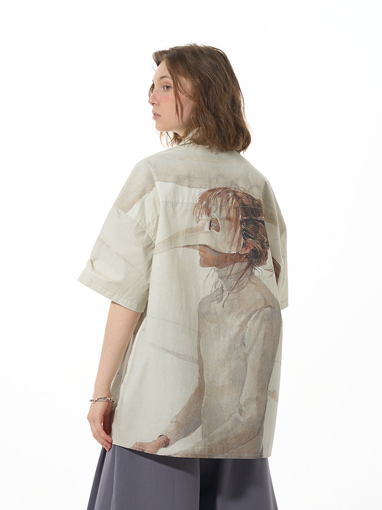 Chemise à manches courtes polyvalente à imprimé graphique décontracté