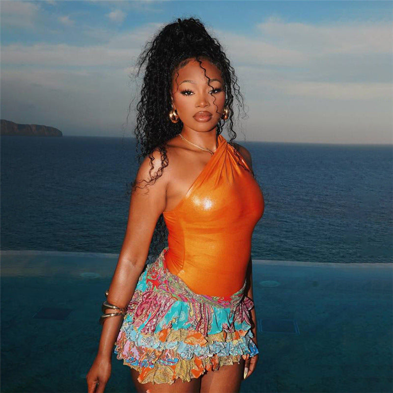 Fashion Wear Short Skirt High Waist Retro Printed