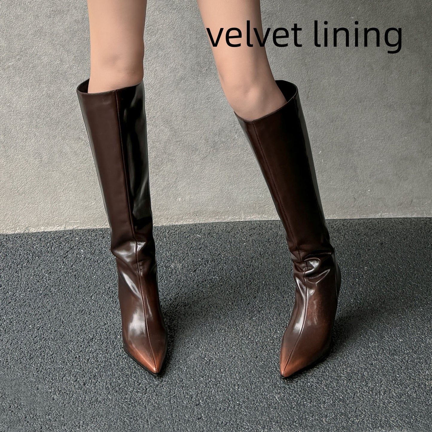 Temperament Pointed Cowhide Wedge Large Boots