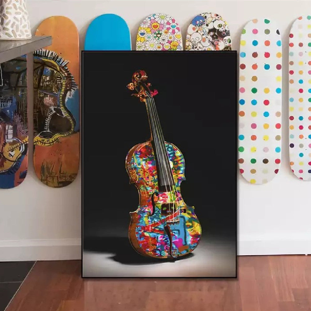 Cartoon Graffiti Violin Airbrushed Canvas Core