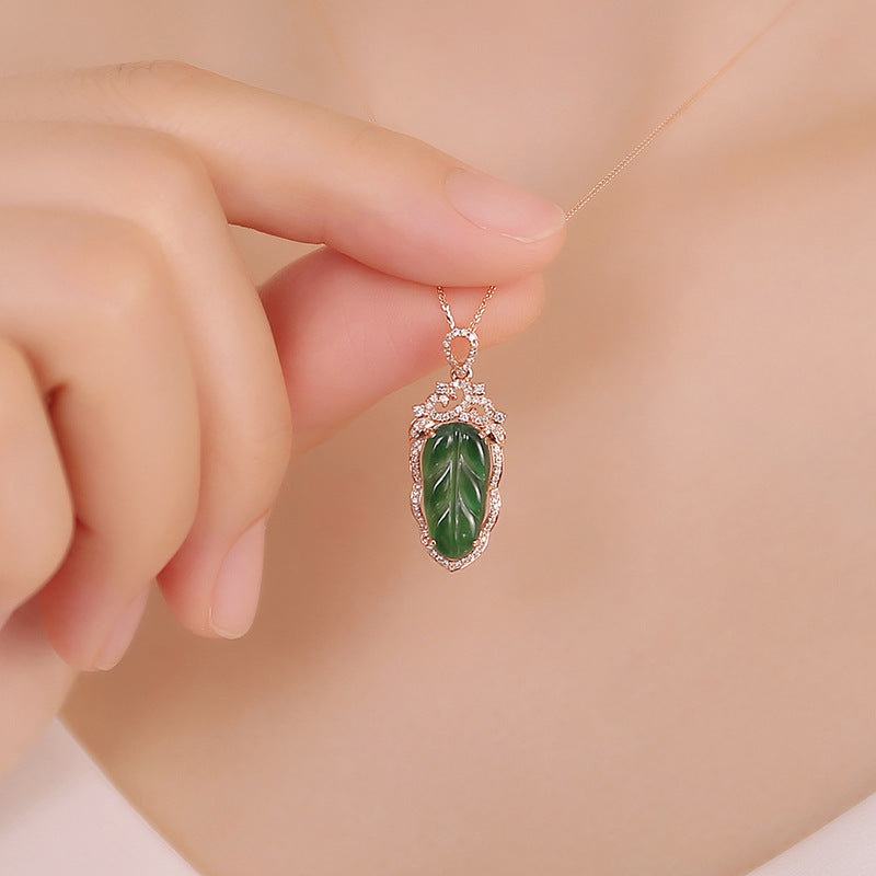 Jadeite Necklace With Gold Inlaid Branches And Jade Leaves