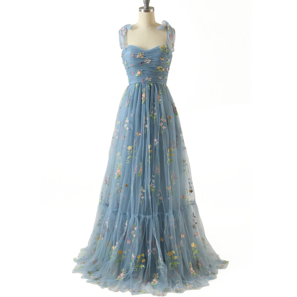 Small Tail Strap Floral Holiday Long Dress
