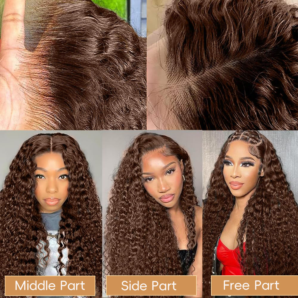 Deep Wave Lace Front Wig 180 Density Chocolate Brown Lace