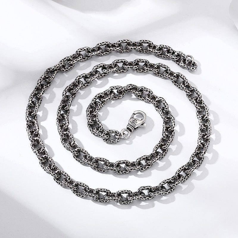 S925 Sterling Silver Meteorite Necklace Stone Pattern Thick Type Men