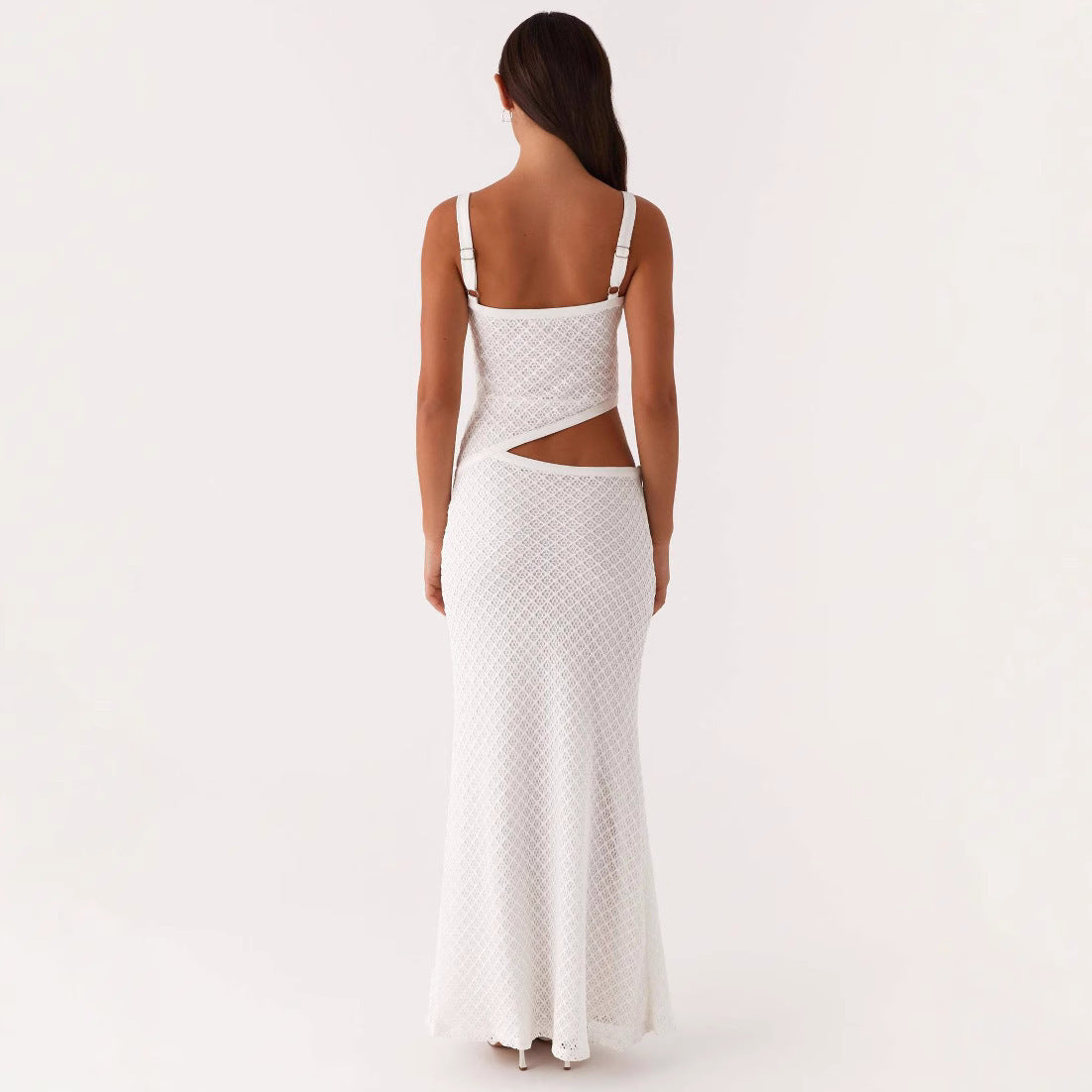 Abito in maglia cava tinta unita, alla moda, elegante e sexy