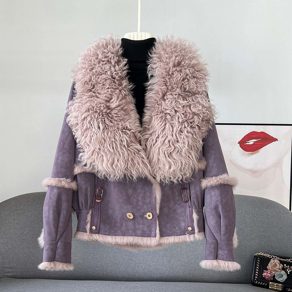 Fur Integrated Short Chic New Sheepskin Collar Rabbit Fur Warm Coat
