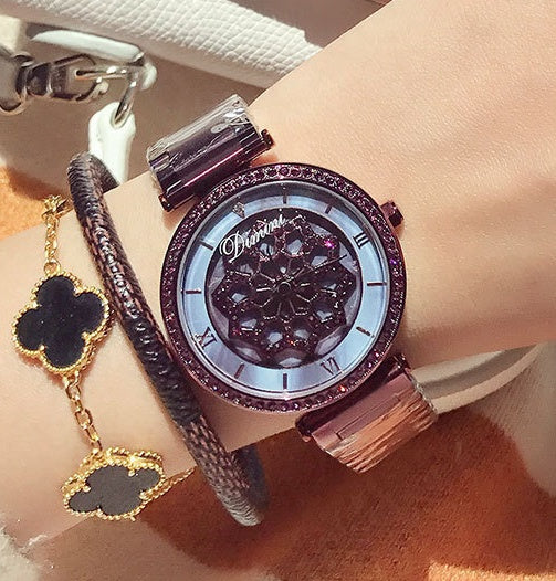 Orologio da donna al quarzo alla moda, orologio in acciaio impermeabile con diamanti