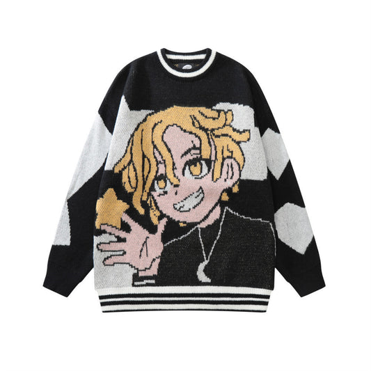 Cartoon Cartoon Character Jacquard Round Neck Sweater