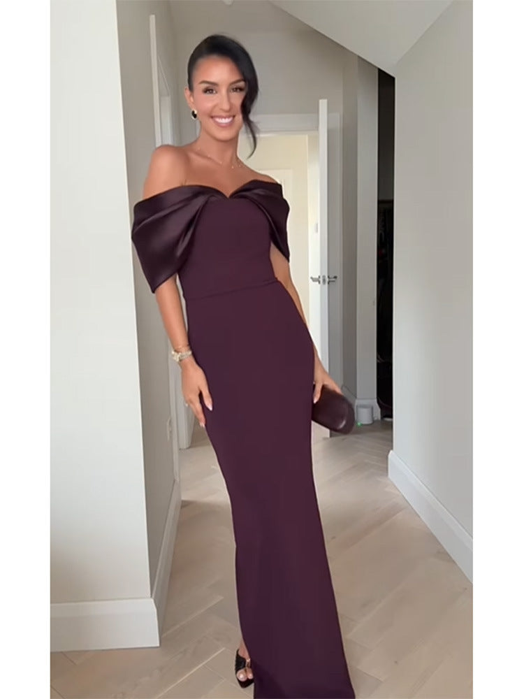 Off-shoulder Slim Fit Long Sheath Dress