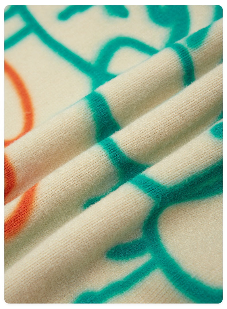 Graffiti Printed Loose Warm Sweater For Men And Women Couples