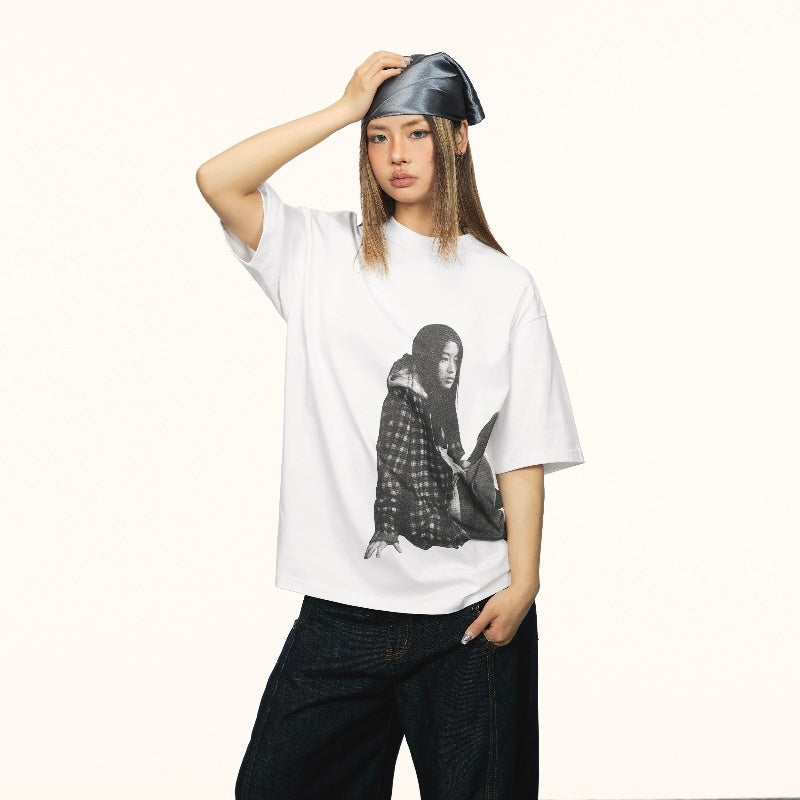 Retro Portrait Printing Short-sleeved T-shirt Women's Loose Casual