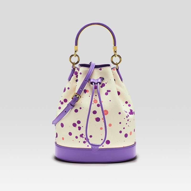 Sac seau à bandoulière en cuir de vache avec couche supérieure, sac à main de grande capacité