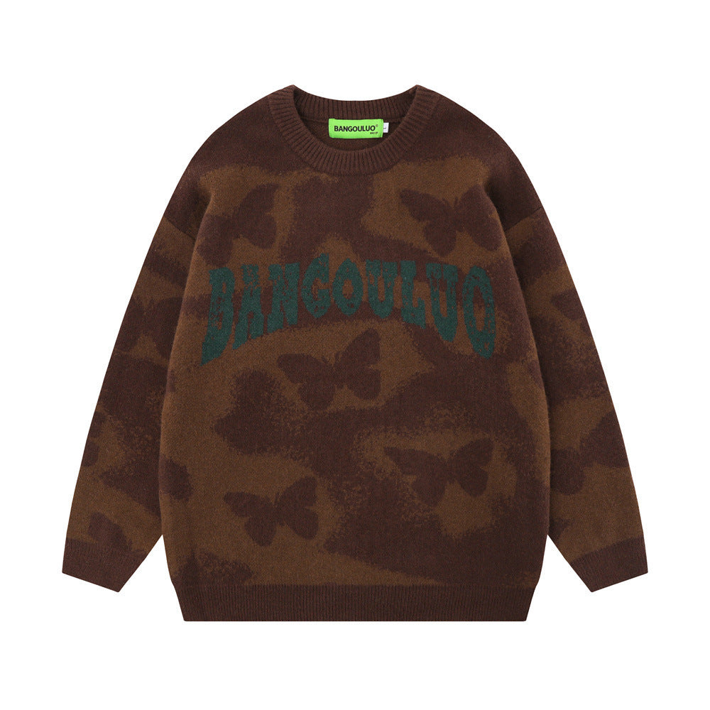Full Printed Butterfly Design Sense Niche Round Neck Sweater