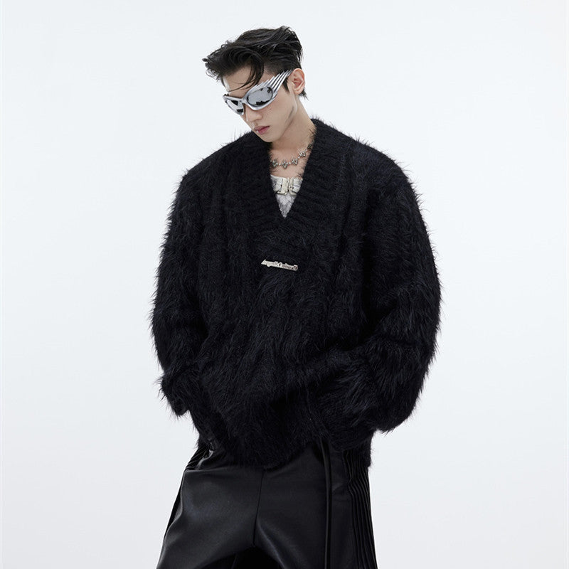 Pull ample à col en V en vison