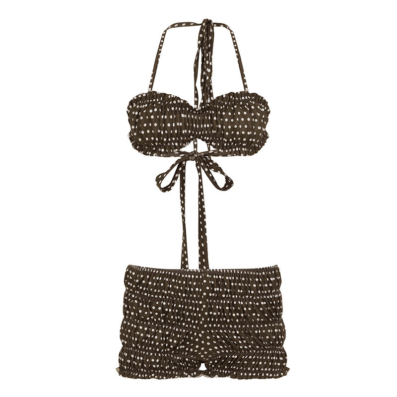 Summer Seaside Vacation Style Sexy Polka Dot Contrast Color Shorts Suit