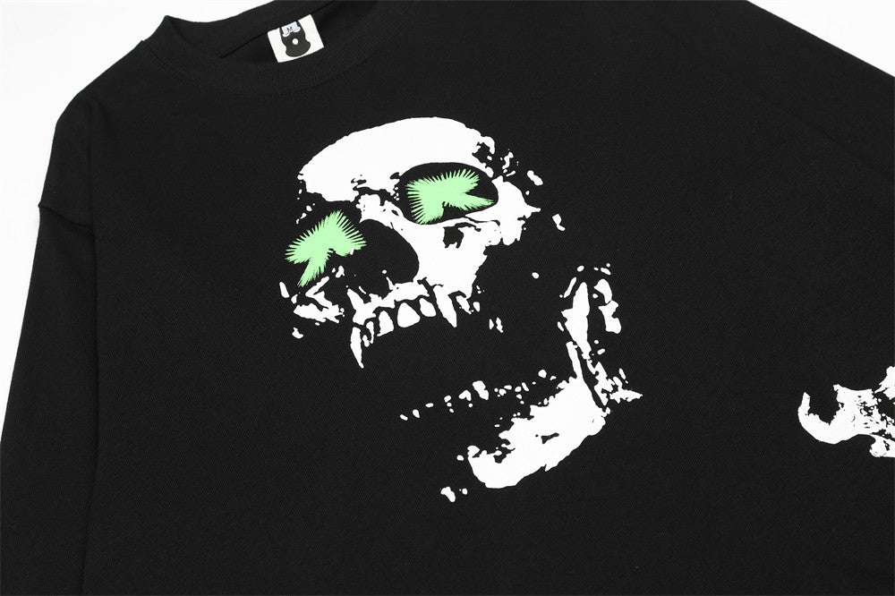 T-shirt à manches longues imprimé tête de mort pour homme