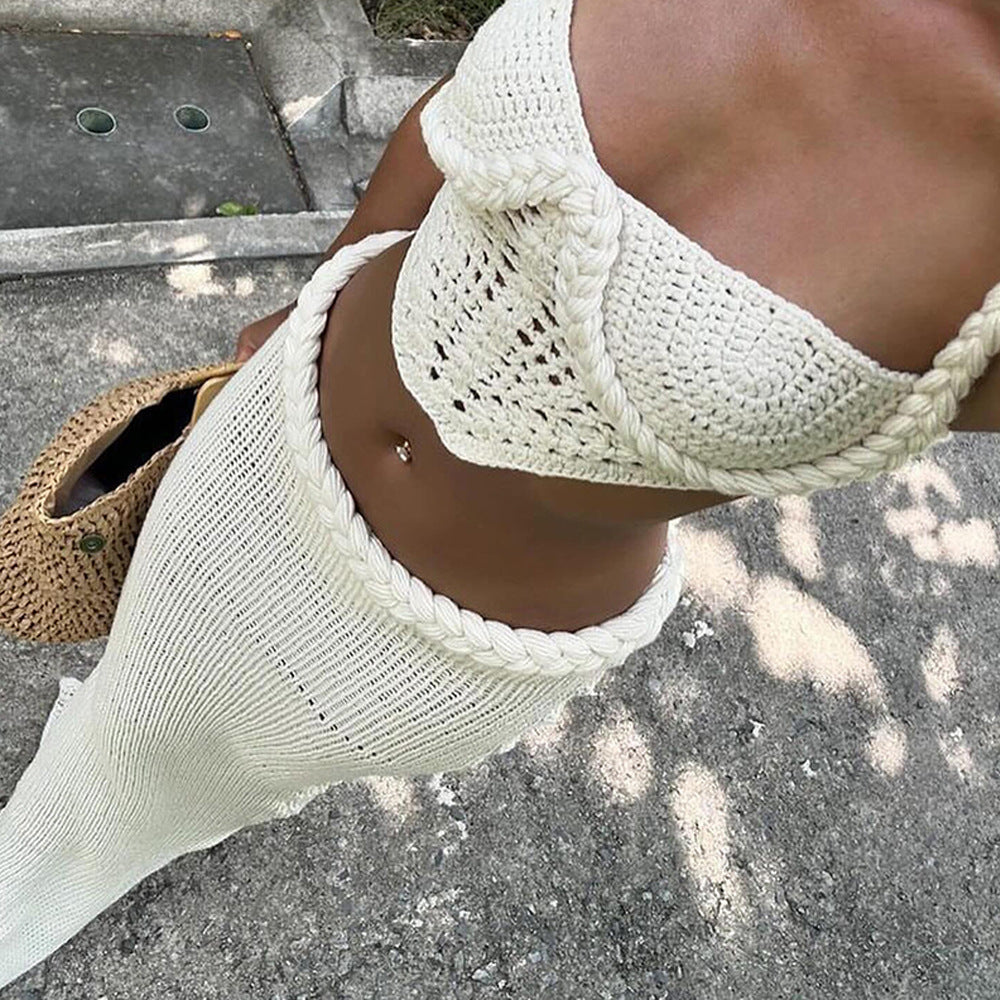 Jupe de plage tricotée ajourée au nombril, idéale pour les loisirs, les vacances à la mer