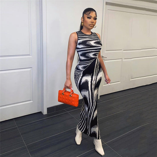 Ladies Sleeveless High Waist Slender Long Dress