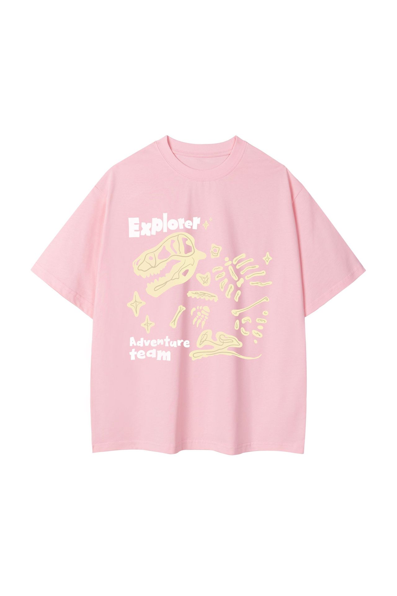 Loose Round Neck Dinosaur Loose Printed Double Yarn Cotton Short Sleeve