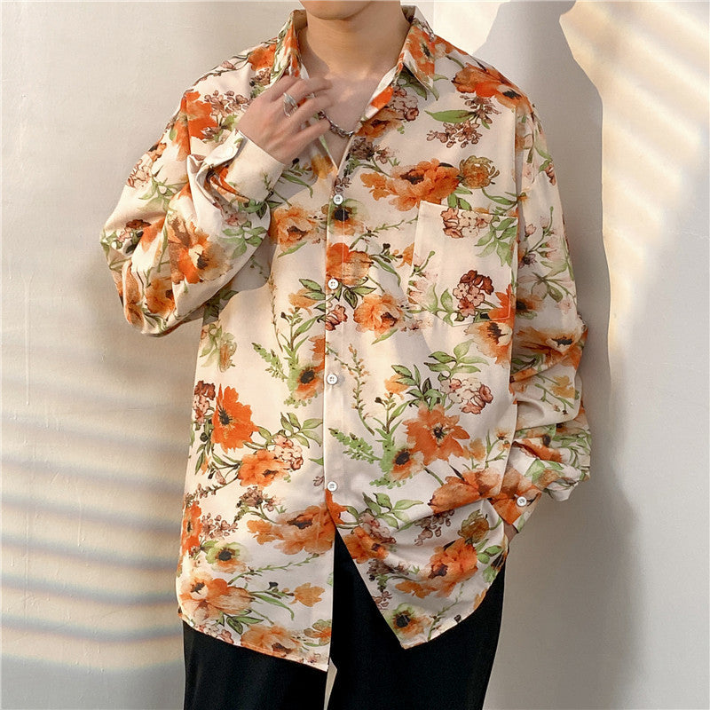 Loose Trend Retro Long-sleeved Floral Shirt