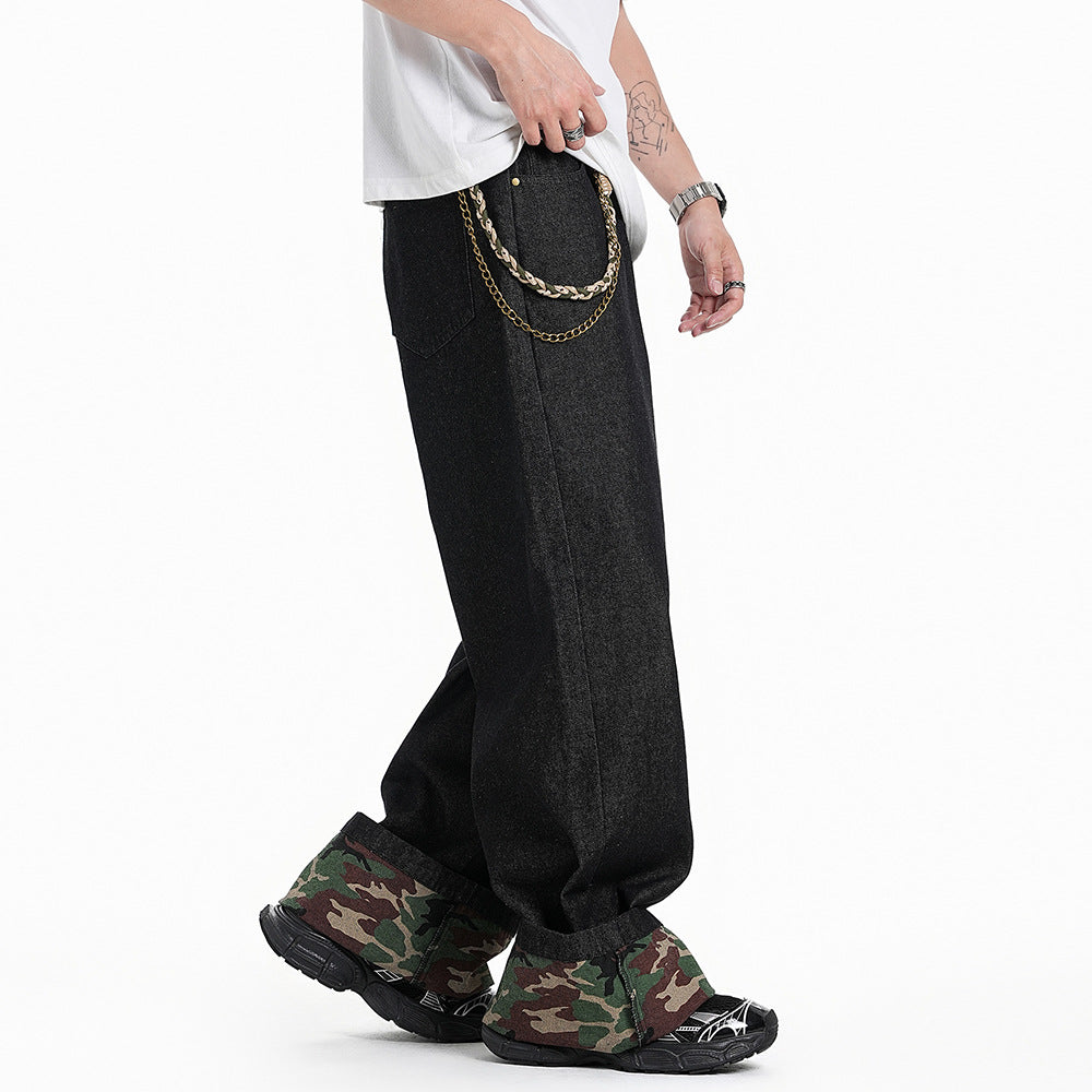 Pantalon à jambes droites pour homme, style tendance, ourlet contrasté