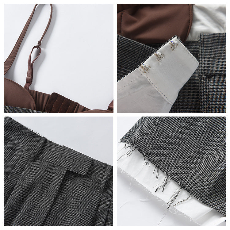 Three Piece Set Of Pleated Skirt With Suspenders