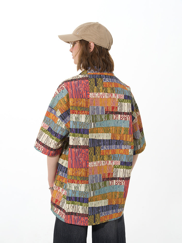 Chemise décontractée ample à manches courtes et imprimé lettres