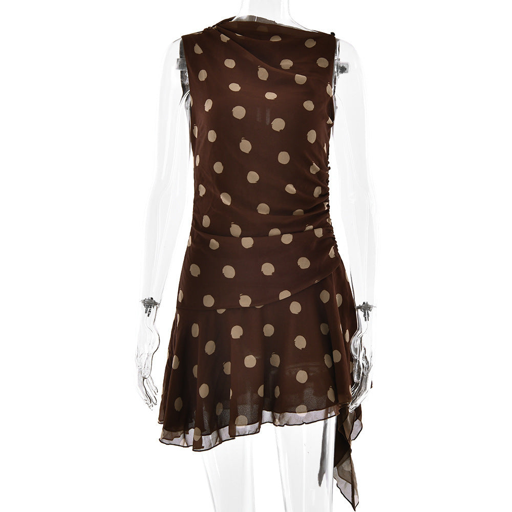 Fashion Waist-controlled Polka Dot Pleated Dress