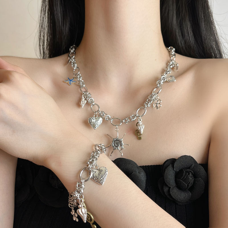 Light Luxury Minority Vintage Shell Starfish Flower Pendant Necklace For Women