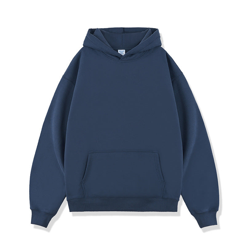 Fleece-lined Hooded Solid Color Loose Thick Trendy Brand Men