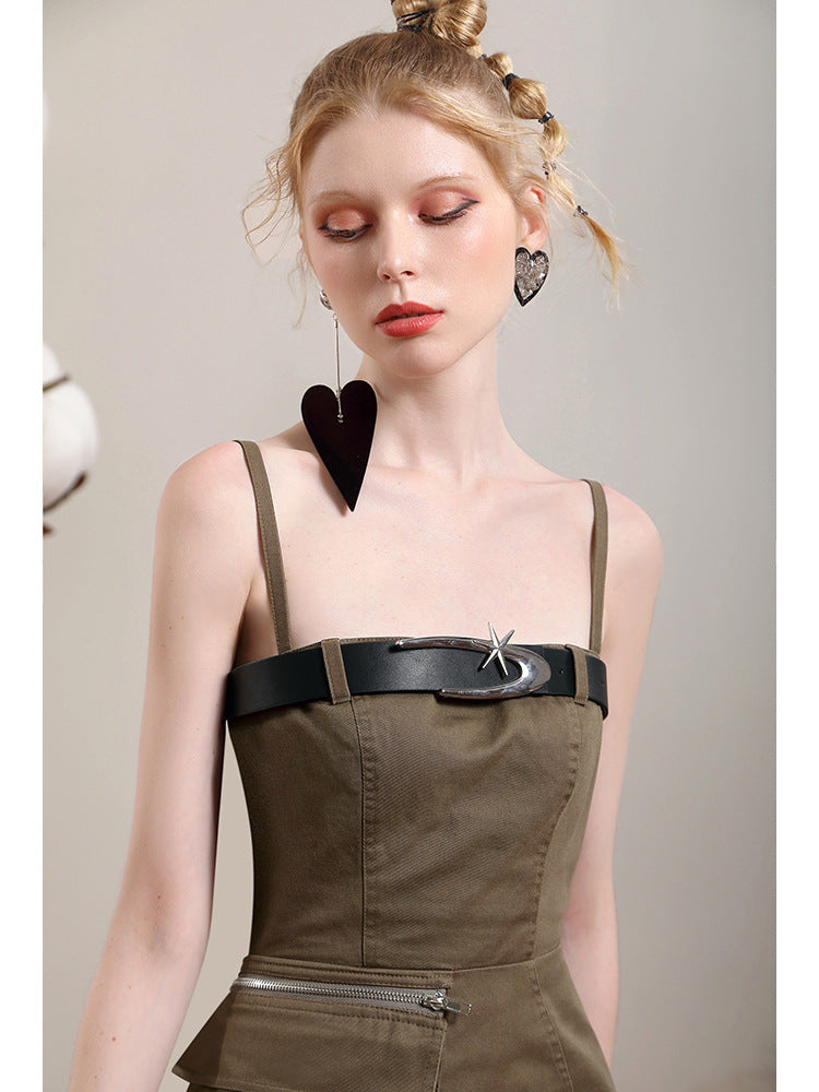 Jupe à bretelles en jean rétro