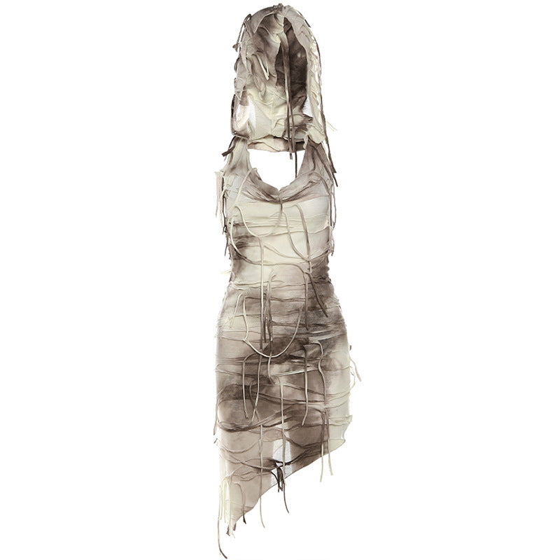 Street Fashion Sleeveless Hooded High Waist Dress