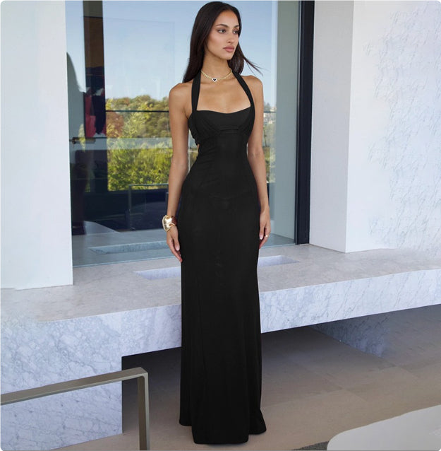 Robe rétro dos nu lacé et coupe ajustée pour femme