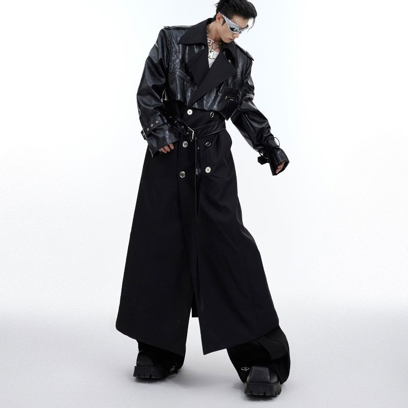 Heavy Niche Deconstruction Double-layer Stitching Padded Shoulder Long-cut Coat